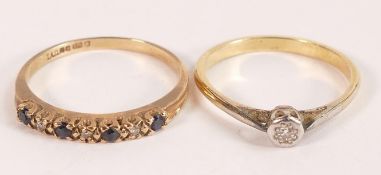 Two gold rings - 9ct gold hallmarked sapphire & white stone ring, size R, weight 1.72g, together