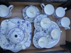 Wedgwood Blue Plum pattern tea ware items to include tea cups and saucers, coffee cups, cake