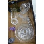 A collection of glass to include large fruit bowl, posy vase, glass swan etc (1 tray).