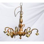 Vintage Flemish Style Brass & Copper 6 branch chandelier, diameter 58cm