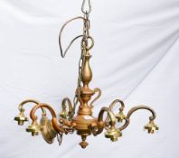 Vintage Flemish Style Brass & Copper 6 branch chandelier, diameter 58cm