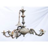 Vintage Flemish Style Brass & Copper 7 branch chandelier, diameter 75cm