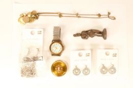 A mixed collection of items to include 1930's Cameo Pill box, Costume Jewellery , Gents watch etc