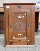 Late Victorian Small Corner Cupboard with geometric ivory and ebonywood inlay, floral motif carved