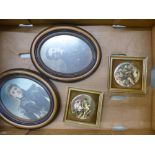 Two Edwardian oval framed photographic portraits together with two small framed circular tiles (4).