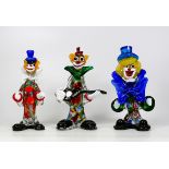 Three Murano End of Day Glass Clowns (3)