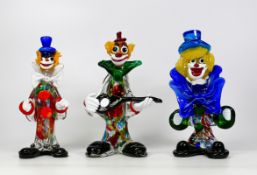 Three Murano End of Day Glass Clowns (3)