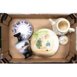 A mixed collection of items to include Royal Doulton Dickens theme raised relief plates, Beswick