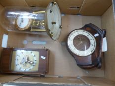 Kein branded German Anniversary clock under glass dome, together with two vintage mantle clocks.