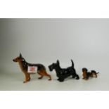 Royal Doulton Dog Figures to include Dachshund, Alsatian & Scotty Dog, tallest 11cm(3)