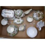 A collection of Copeland Spode items to include teapot, cups, saucers, teapot stand, Spode cheese
