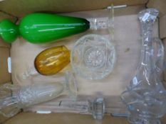 A collection of glassware to include two art glass vases, crystal decanter etc (1 tray).