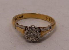 Ladies 18ct yellow gold solitaire engagement ring with clear stone, overall weight 2.8g, size K.