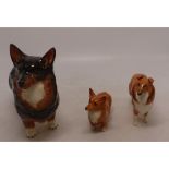 Beswick large Welsh Corgi together with small corgi and small rough haired collie (3).