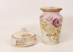 Carlton blush ware Lidded Pots with Floral decoration, by Wiltshaw & Robinson, C1900, height of