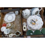 A mixed collection of items to include teapots, flan dish, wall clock, storage jars etc (2 trays).