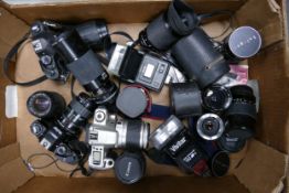 A collection of vintage 35mm Camera Equipment to include Cosina C1 ( cosina 70-210mm lens),