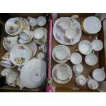 A collection of floral tea ware, Delphine, Royal Doulton, Queen Anne, Duchess etc (2 trays).