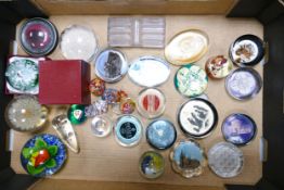 A Collection of glass paperweights and glass animals to include Hafod Grange, advertising and floral