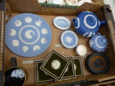 A collection of Wedgwood jasperware items to include Christmas plate, teapot, sugar bowl, together