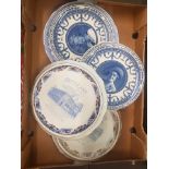 A collection of blue & white plates to include advertising and commemerative plates