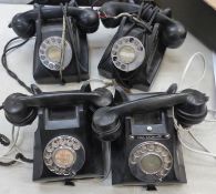 A group of four vintage bakelite telephones (2 branded GEC).