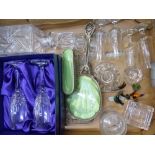 A collection of glassware to include boxed Edinburgh Crystal flutes, part dressing table set,