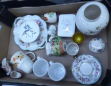 A collection of ceramic items to include Mason's ginger jar, Spode cake plates, Wedgwood John Peel