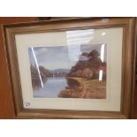 Framed and glazed oil on board of a riverside scene, signed O. Sirett lower right, overall size 59.