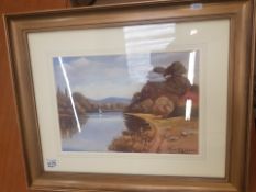 Framed and glazed oil on board of a riverside scene, signed O. Sirett lower right, overall size 59.