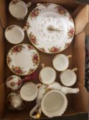 Royal Albert Old Country Roses pattern items to include large teapot, 6 tea cups, 6 side plates,