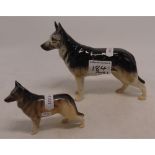 Beswick Alsation dog standing together with a similar smaller example (2).
