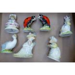 Royal Albert Beatrix Potter figures Mother Ladybird x 2, Old Woman who lived in a shoe Knitting,