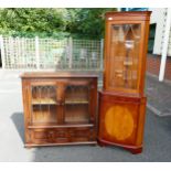 20th century Dark Oak Priory Style display cabinet together with Reproduction Yew Corner Display