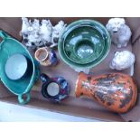 A collection of ceramic items to include Wedgwood flower holder, Mason's vase, 2 Staffordshire dogs,