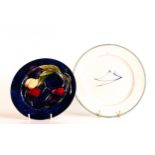 Moorcroft Yacht plate, diameter 21cm together with Wisteria saucer, diameter 18cm both with minor