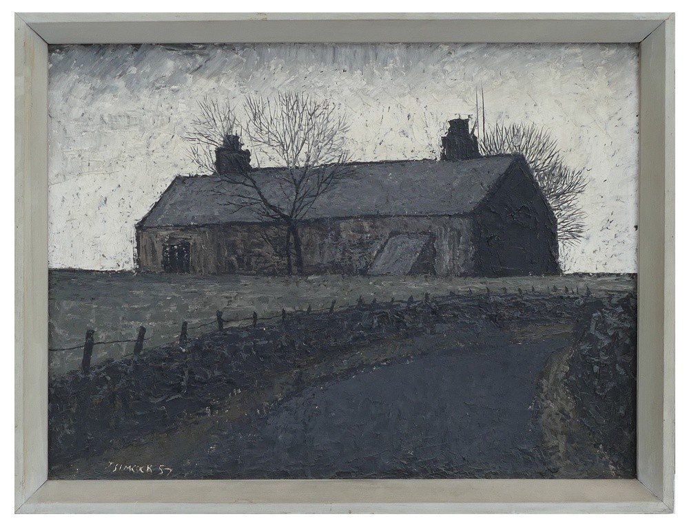 Jack SIMCOCK (1929-2012), oil on board "Farm Buildings" dated 1957, 30cm x 40cm. - Image 5 of 5