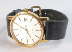 Omega Quartz gentleman's wristwatch, gold plated case with leather strap, 25 years presentation