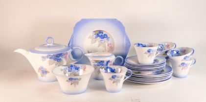 Shelley 21 piece tea set and tea pot, Regent shape pattern 12189 consisting of 6 trios, milk jug,