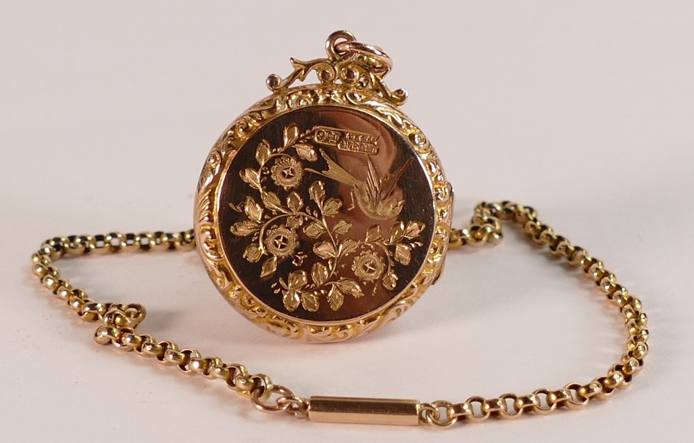 Victorian 9ct gold chain with 9ct tag & stamped catch. Victorian locket marked 9ct back & front. - Image 3 of 3