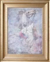 Large decorative classical picture of man with rearing horse, frame size h.154 x l.125.