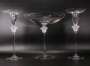 Rosenthal for Versace Medusa headed clear glass candlesticks & centrepiece bowl, height of tallest