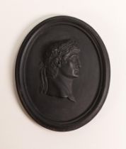 Early 18th century Wedgwood black Basalt portrait medallion of Roman Emperor, diameter at largest