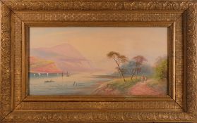 Alexander Wallace Rimington, RBA, ARE (1854-1918), Lake Mountain scene populated by boaters and