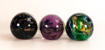 Three French Art Glass paperweights signed Jean Michel Operto, each approx. diameter 9cm (3)