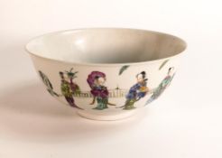 Chinese Republic period, Famille Rose bowl decorated in overglaze Wucai enamels. Red hand painted
