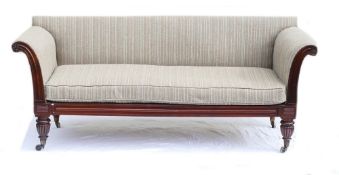 Early Victorian Rosewood re-upholstered 3 seat sofa, approx. length 205cm, depth 73cm & height at