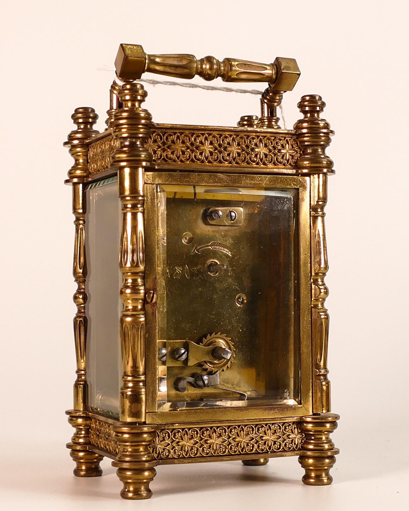 Exceedingly ornate brass carriage clock, late 19th century, no key, sold as not working. 15cm high - Image 3 of 6