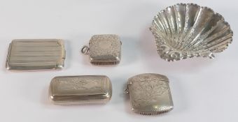 Victorian silver butter dish, hallmarks for Sheffield 1889, together with two English silver vesta