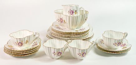 Wileman Foley part tea set, Alexandra shape, pattern 3715. Consisting of 4 cups, 6 saucers, 6 side